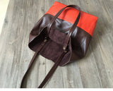 Custom Handcrafted Soft Grain Cowhide Leather Tote | Large Two-Tone Shoulder Bag for Laptop & Travel