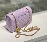 Classic Caviar/Lambskin Flap Bag with Chain Ball | Genuine Caviar Leather Crossbody Bag, Leather Shoulder Purse, Chain Strap Lock Bag, Christmas Gift