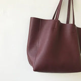 Large Soft Cowhide Leather Tote | Minimalist Oversized Shopper with Removable Inner Pouch