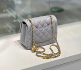Classic Caviar/Lambskin Flap Bag with Chain Ball | Genuine Caviar Leather Crossbody Bag, Leather Shoulder Purse, Chain Strap Lock Bag, Christmas Gift