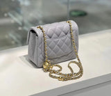 Classic Caviar/Lambskin Flap Bag with Chain Ball | Genuine Caviar Leather Crossbody Bag, Leather Shoulder Purse, Chain Strap Lock Bag, Christmas Gift
