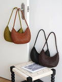 Artisanal Braided Leather Summer Crescent, Handwoven Leather Hobo Bag, Full Grain Underarm Bag