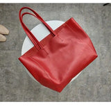 Large Soft Cowhide Leather Tote | Minimalist Oversized Shopper with Removable Inner Pouch