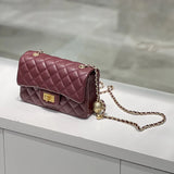 Classic Caviar/Lambskin Flap Bag with Chain Ball | Genuine Caviar Leather Crossbody Bag, Leather Shoulder Purse, Chain Strap Lock Bag, Christmas Gift