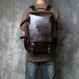 Genuine Full Grain Cowhide Leather Backpack for Men — Handmade Large Travel & Laptop Rucksack | 2 Sizes, 4 Colours | Tactical Buckle Design