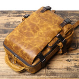 Genuine Full Grain Cowhide Leather Backpack for Men — Handmade Large Travel & Laptop Rucksack | 2 Sizes, 4 Colours | Tactical Buckle Design