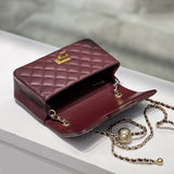 Classic Caviar/Lambskin Flap Bag with Chain Ball | Genuine Caviar Leather Crossbody Bag, Leather Shoulder Purse, Chain Strap Lock Bag, Christmas Gift