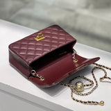 Classic Caviar/Lambskin Flap Bag with Chain Ball | Genuine Caviar Leather Crossbody Bag, Leather Shoulder Purse, Chain Strap Lock Bag, Christmas Gift