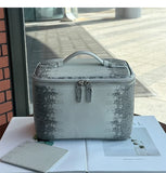 Luxury Genuine Cowhide Leather Makeup Case — Lizard Embossed Train Case with Organiser Lid & Matching Mirror | Travel Cosmetic Bag for Women