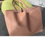 Large Soft Cowhide Leather Tote | Minimalist Oversized Shopper with Removable Inner Pouch