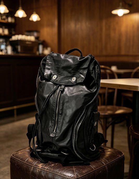Distressed Vintage Leather Backpack | Unisex Full Grain Cowhide Rucksack | Multi-Zip Bag for Men and Women