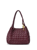 Double-Sided Weaving Noir Woven Lambskin Leather Shoulder Bag with Braided Handle and Gold Accents