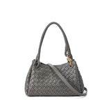 Double-Sided Weaving Noir Woven Lambskin Leather Shoulder Bag with Braided Handle and Gold Accents