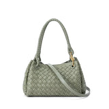 Double-Sided Weaving Noir Woven Lambskin Leather Shoulder Bag with Braided Handle and Gold Accents