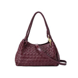 Double-Sided Weaving Noir Woven Lambskin Leather Shoulder Bag with Braided Handle and Gold Accents