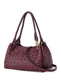 Double-Sided Weaving Noir Woven Lambskin Leather Shoulder Bag with Braided Handle and Gold Accents