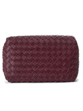 Double-Sided Weaving Noir Woven Lambskin Leather Shoulder Bag with Braided Handle and Gold Accents