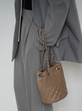 Elegant Calfskin Quilted Chain Bucket Bag Purse | Fashion Quilted Shoulder & Crossbody Purse