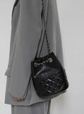 Elegant Calfskin Quilted Chain Bucket Bag Purse | Fashion Quilted Shoulder & Crossbody Purse