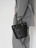 Elegant Calfskin Quilted Chain Bucket Bag Purse | Fashion Quilted Shoulder & Crossbody Purse