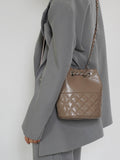 Elegant Calfskin Quilted Chain Bucket Bag Purse | Fashion Quilted Shoulder & Crossbody Purse