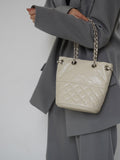 Elegant Calfskin Quilted Chain Bucket Bag Purse | Fashion Quilted Shoulder & Crossbody Purse