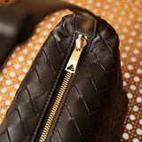 Elegant Genuine Lambskin Quilted Woven Handbag, Soft Leather Lunchbox-Style Shoulder Bag for Women