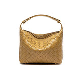 Elegant Genuine Lambskin Quilted Woven Handbag, Soft Leather Lunchbox-Style Shoulder Bag for Women