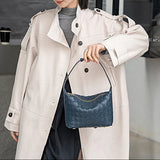 Elegant Genuine Lambskin Quilted Woven Handbag, Soft Leather Lunchbox-Style Shoulder Bag for Women