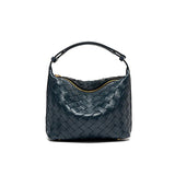 Elegant Genuine Lambskin Quilted Woven Handbag, Soft Leather Lunchbox-Style Shoulder Bag for Women