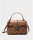 Elegant Genuine Leather Women's Diamond Quilted Handbag, Versatile Cowhide Leather Shoulder Bag for Daily Use