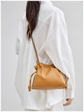 Elegant Oversized Cowhide Leather Tote Bag for Women with Drawstring Closure
