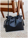 Elegant Oversized Cowhide Leather Tote Bag for Women with Drawstring Closure