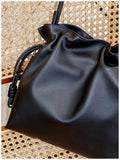 Elegant Oversized Cowhide Leather Tote Bag for Women with Drawstring Closure