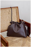 Elegant Oversized Cowhide Leather Tote Bag for Women with Drawstring Closure