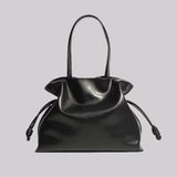 Elegant Oversized Cowhide Leather Tote Bag for Women with Drawstring Closure