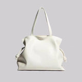 Elegant Oversized Cowhide Leather Tote Bag for Women with Drawstring Closure