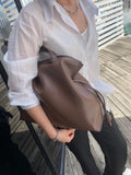 Elegant Oversized Cowhide Leather Tote Bag for Women with Drawstring Closure