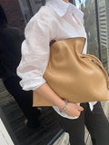 Elegant Oversized Cowhide Leather Tote Bag for Women with Drawstring Closure