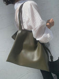 Elegant Oversized Cowhide Leather Tote Bag for Women with Drawstring Closure