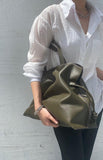 Elegant Oversized Cowhide Leather Tote Bag for Women with Drawstring Closure