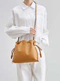 Elegant Oversized Cowhide Leather Tote Bag for Women with Drawstring Closure