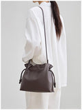 Elegant Oversized Cowhide Leather Tote Bag for Women with Drawstring Closure