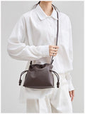 Elegant Oversized Cowhide Leather Tote Bag for Women with Drawstring Closure