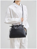 Elegant Oversized Cowhide Leather Tote Bag for Women with Drawstring Closure