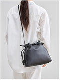 Elegant Oversized Cowhide Leather Tote Bag for Women with Drawstring Closure
