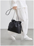 Elegant Oversized Cowhide Leather Tote Bag for Women with Drawstring Closure