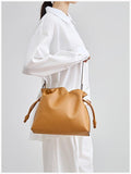 Elegant Oversized Cowhide Leather Tote Bag for Women with Drawstring Closure