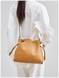 Elegant Oversized Cowhide Leather Tote Bag for Women with Drawstring Closure