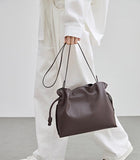 Elegant Oversized Cowhide Leather Tote Bag for Women with Drawstring Closure